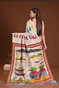 GHICHHA HANDPRINT JARI KANTHA SAREE