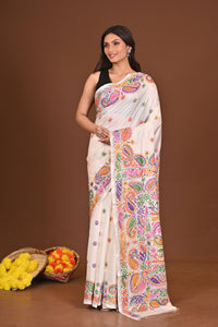 SHWETAMBARI BLENDED SILK KANTHA SAREE