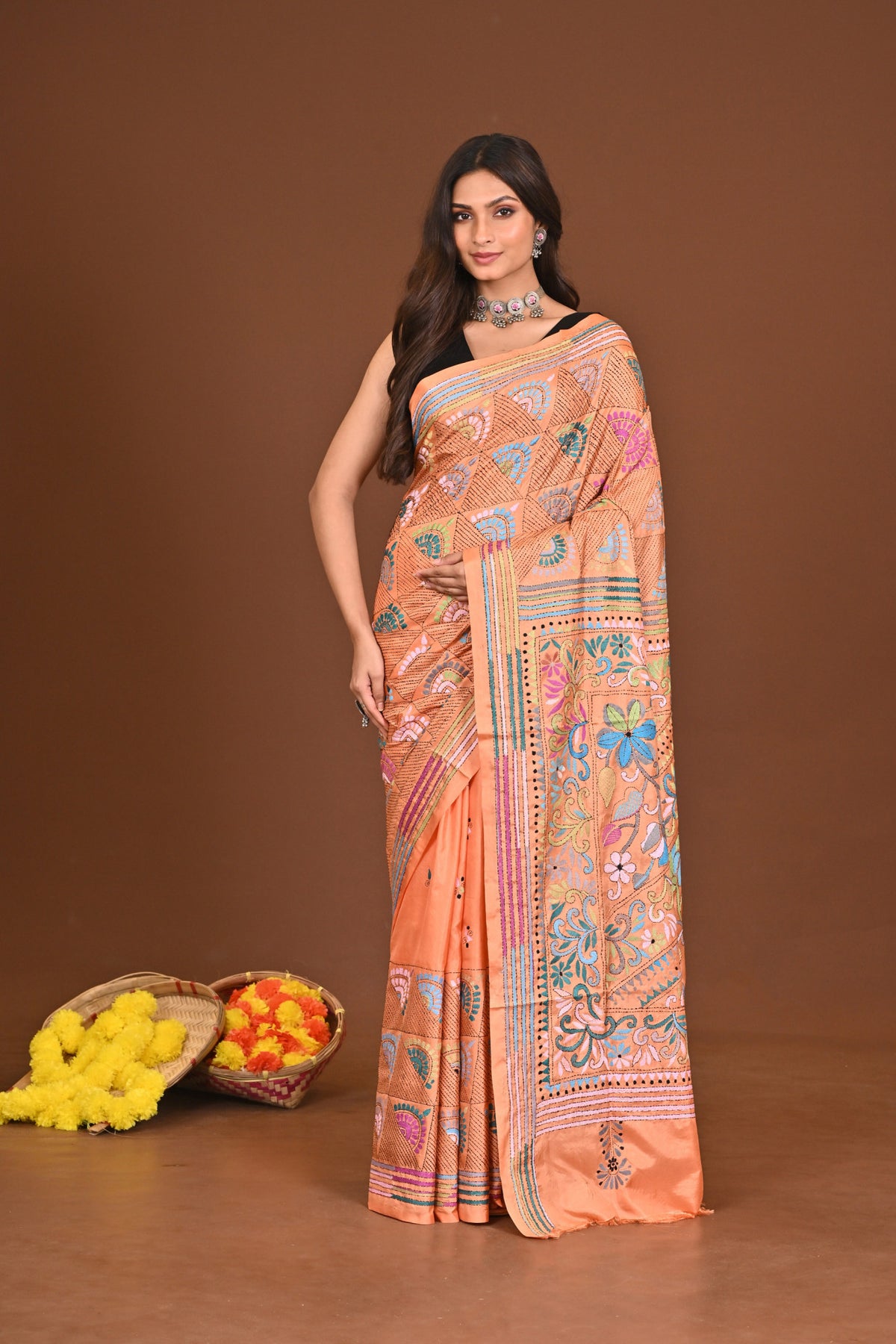 JAGATJANANI BLENDED SILK KANTHA SAREE