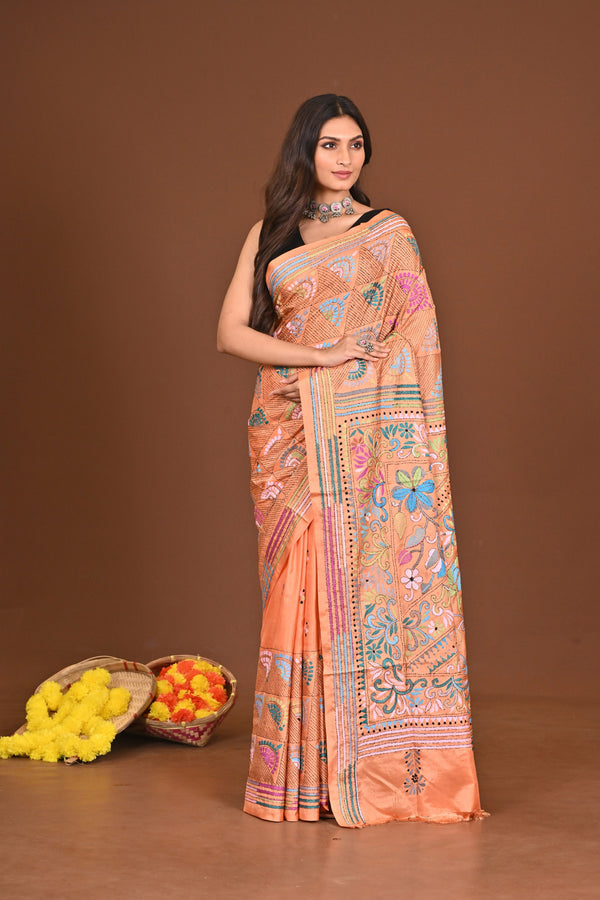 JAGATJANANI BLENDED SILK KANTHA SAREE