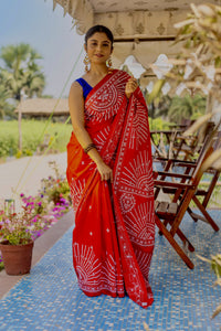 Blended Silk Gujrati Stitch Kantha Saree