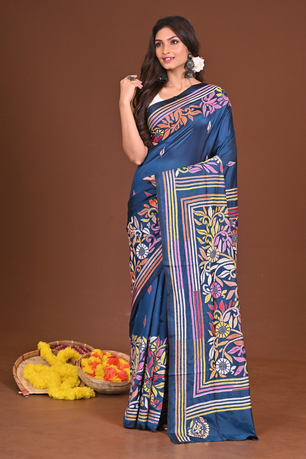 NEELJHORA BLENDED SILK KANTHA SAREE