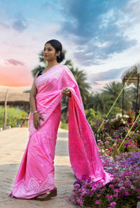 Blended Silk Gujrati Stitch Kantha Saree