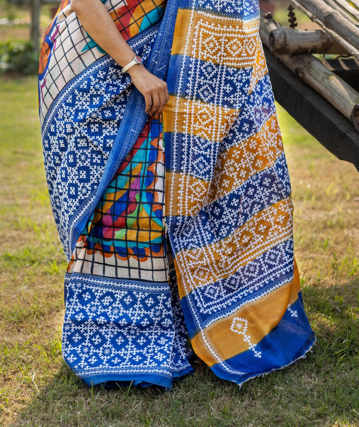 Tussar Diy Gujrati Stitch Kantha Saree