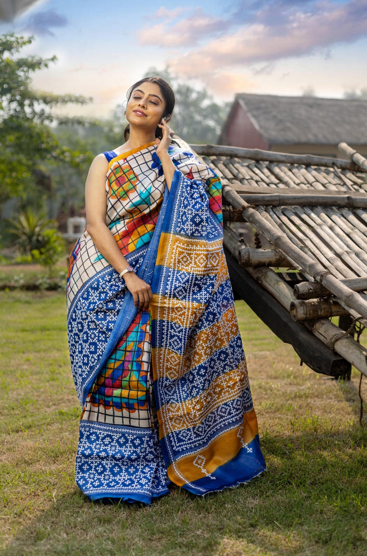 Tussar Diy Gujrati Stitch Kantha Saree