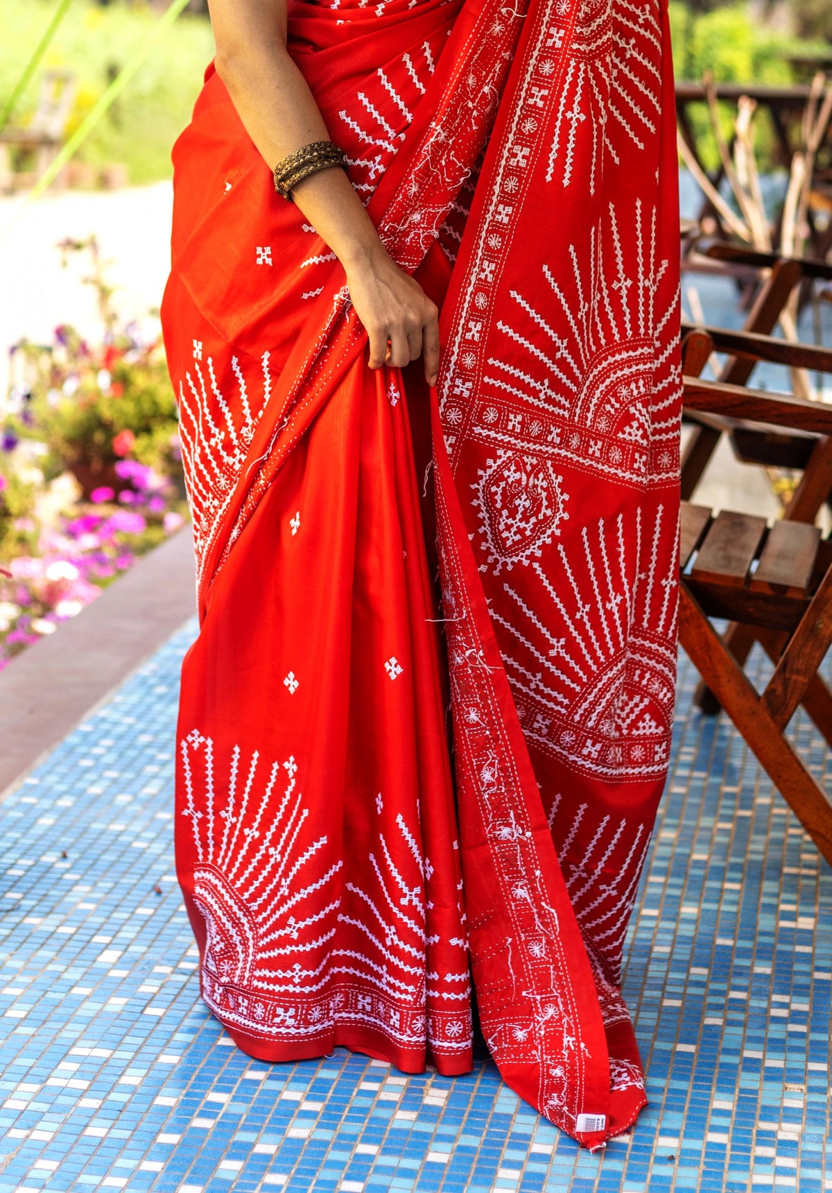 Blended Silk Gujrati Stitch Kantha Saree