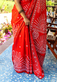 Blended Silk Gujrati Stitch Kantha Saree