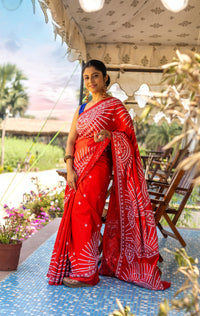 Blended Silk Gujrati Stitch Kantha Saree