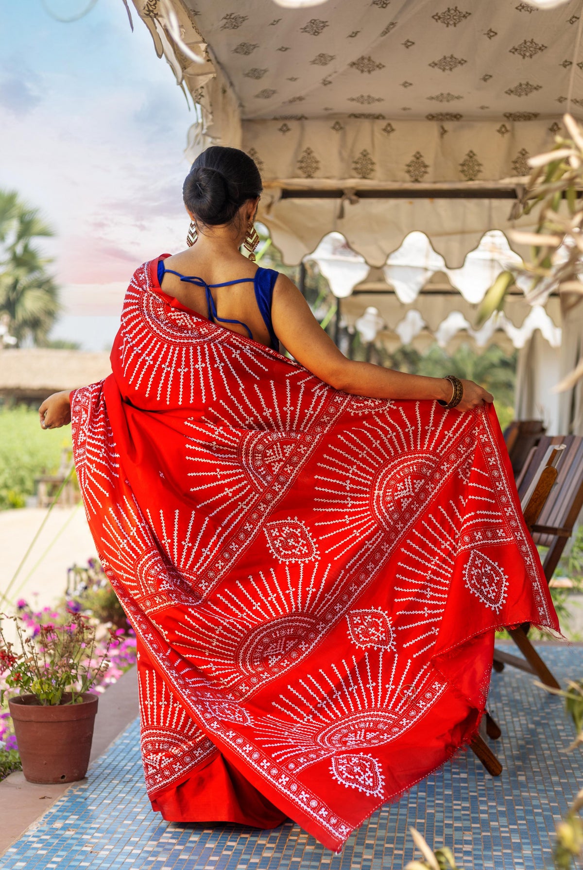 Blended Silk Gujrati Stitch Kantha Saree