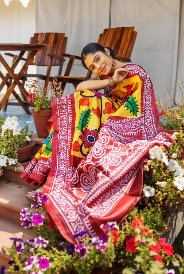 Tussar Fusion Kantha Saree