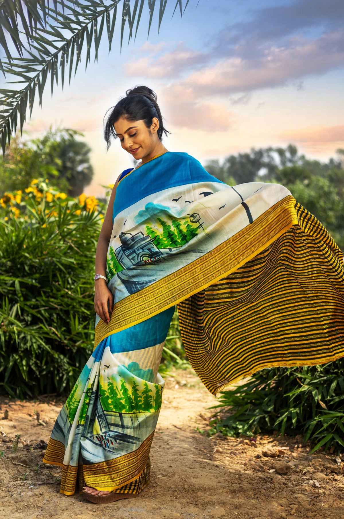 Silk Jalchuri Hand Print Saree