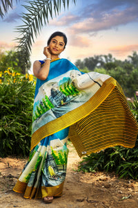 Silk Jalchuri Hand Print Saree