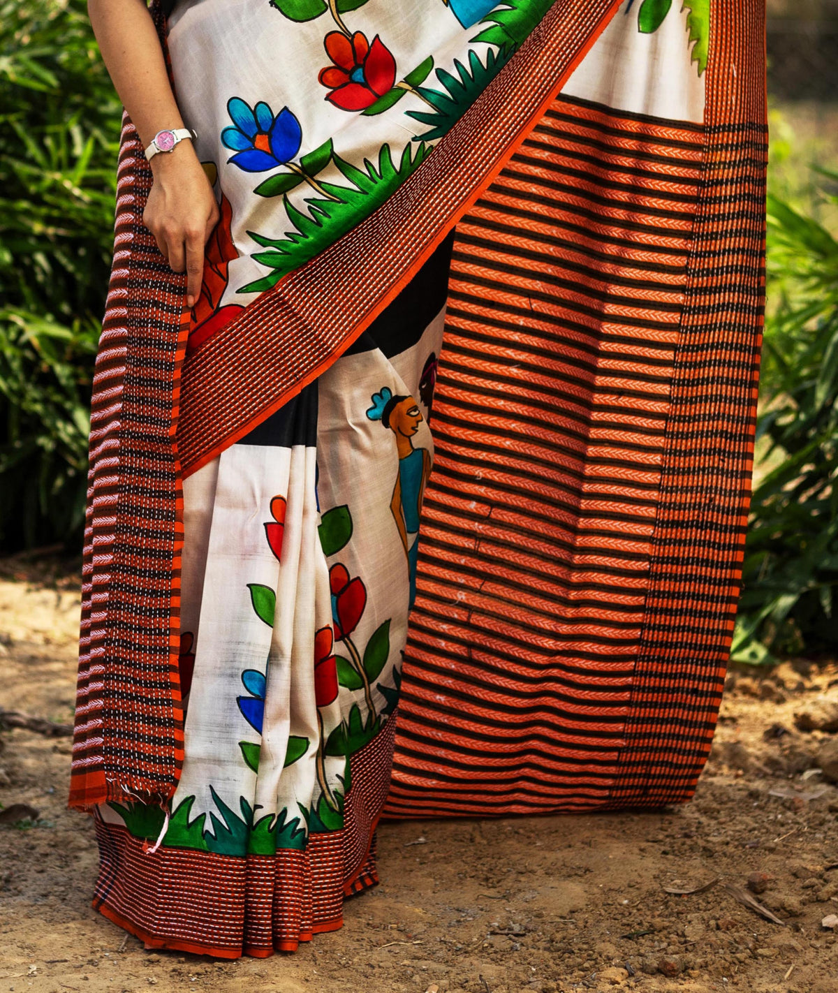 Silk Jalchuri Hand Print Saree