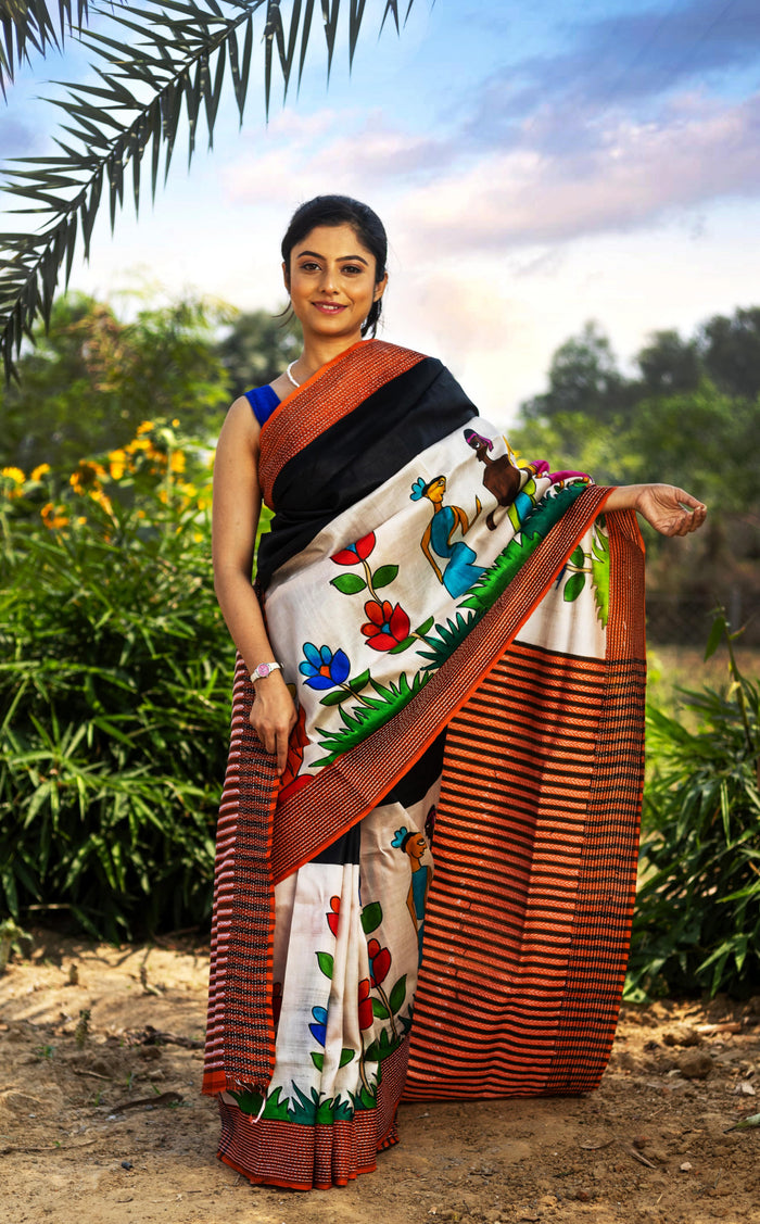 Silk Jalchuri Hand Print Saree