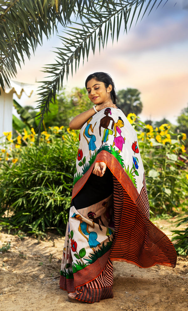 Silk Jalchuri Hand Print Saree