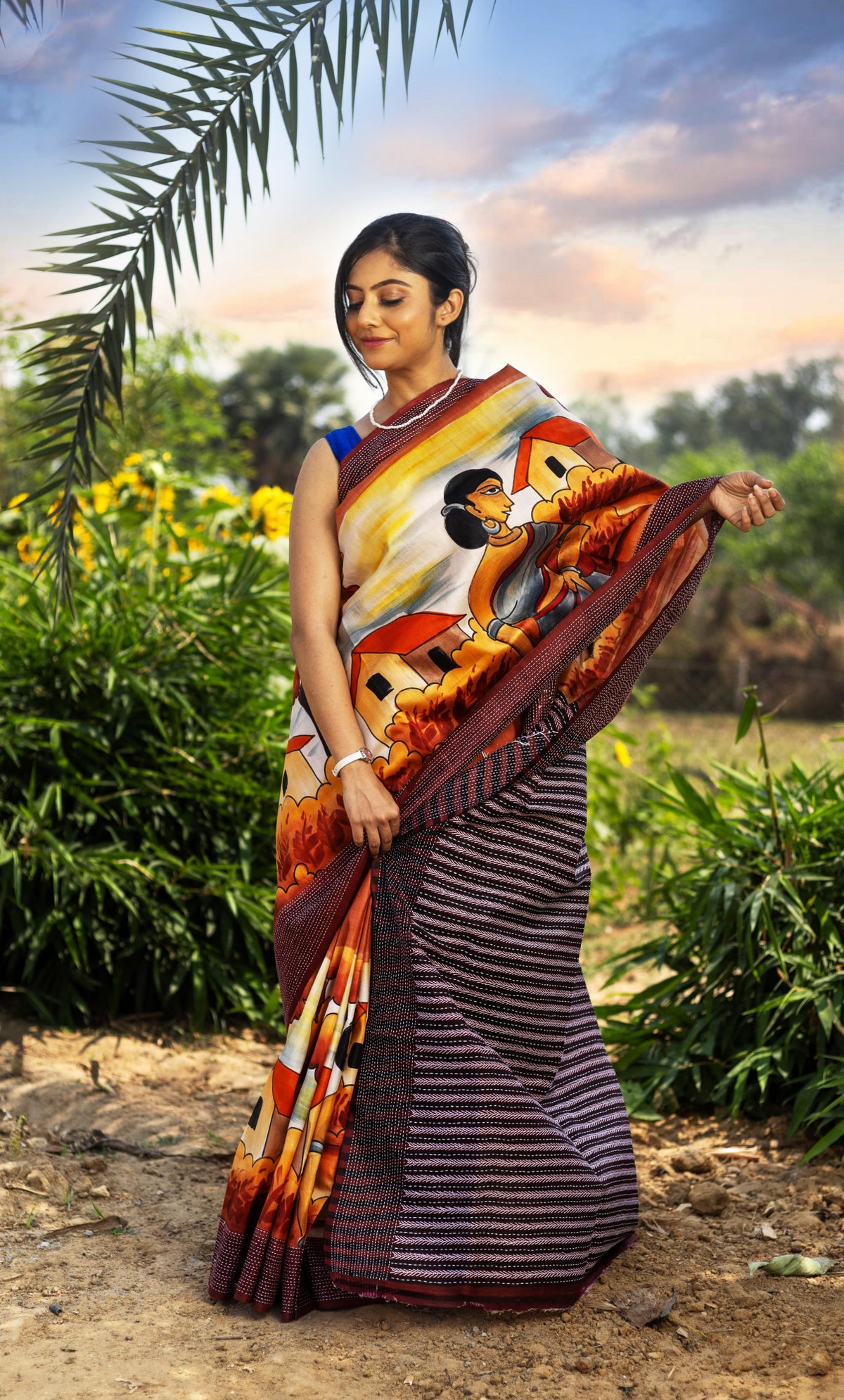 Silk Jalchuri Hand Print Saree