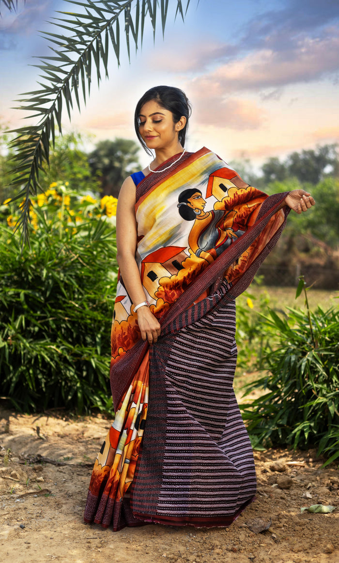 Silk Jalchuri Hand Print Saree