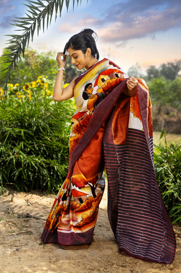 Silk Jalchuri Hand Print Saree