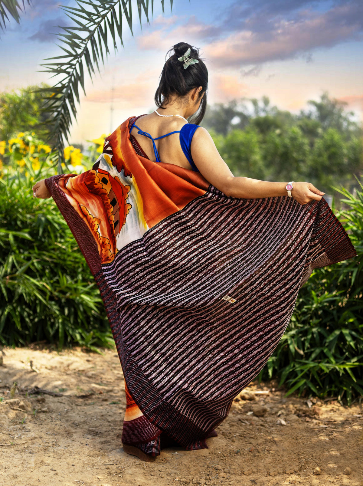 Silk Jalchuri Hand Print Saree
