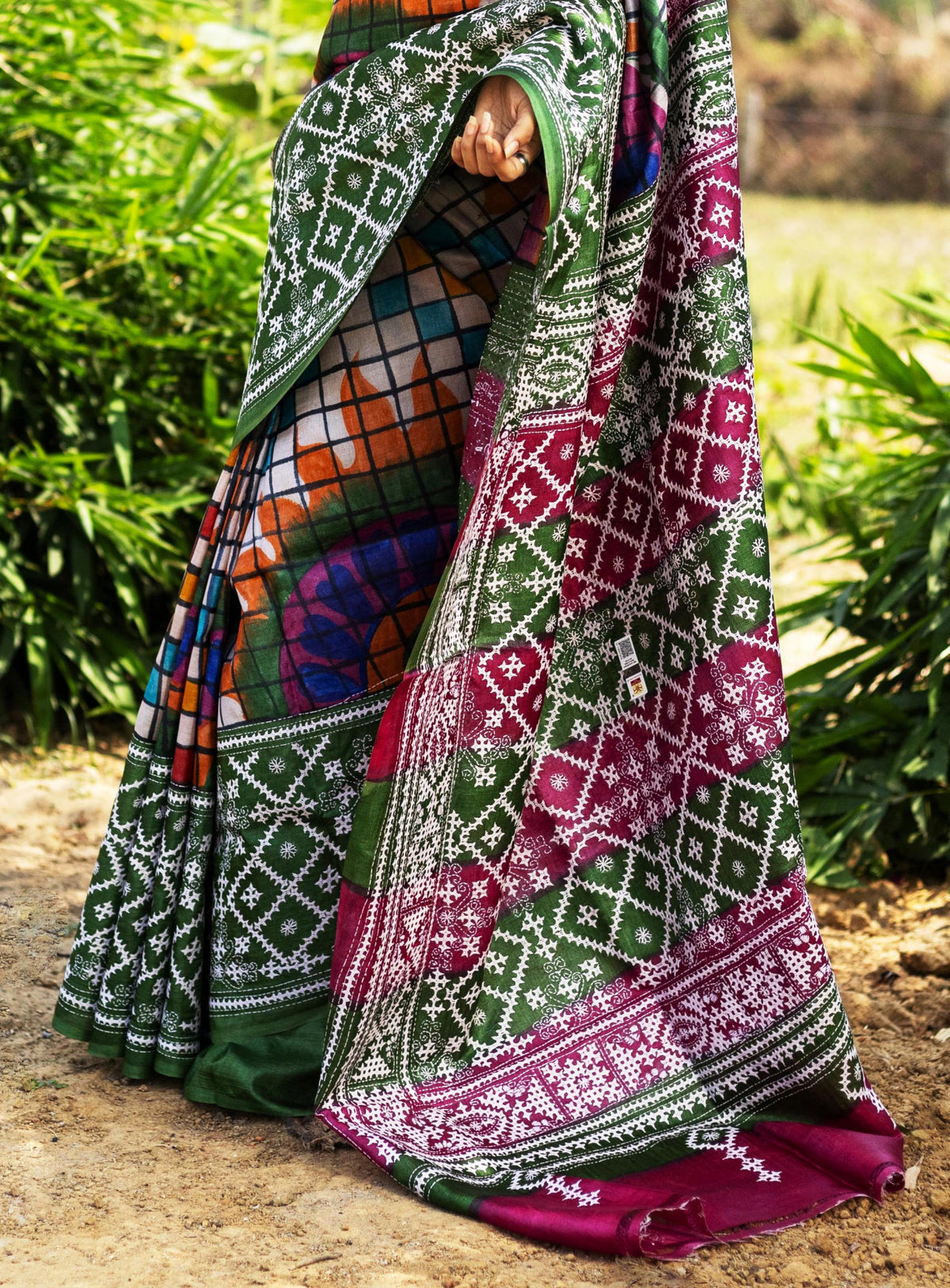 Tussar Fusion Gujrati Stitch Kantha Saree
