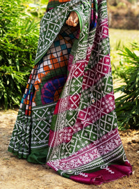 Tussar Fusion Gujrati Stitch Kantha Saree