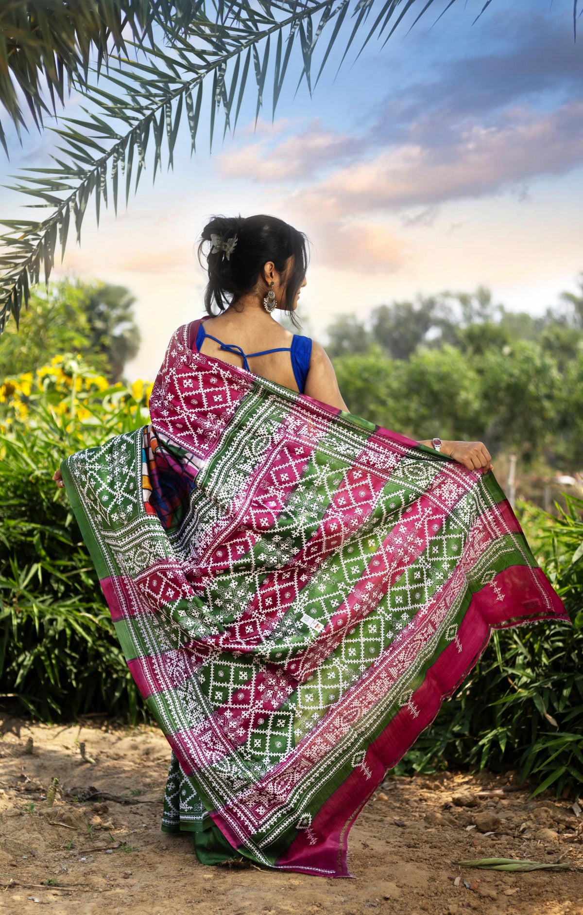 Tussar Fusion Gujrati Stitch Kantha Saree