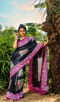 Tussar Hand Print Saree