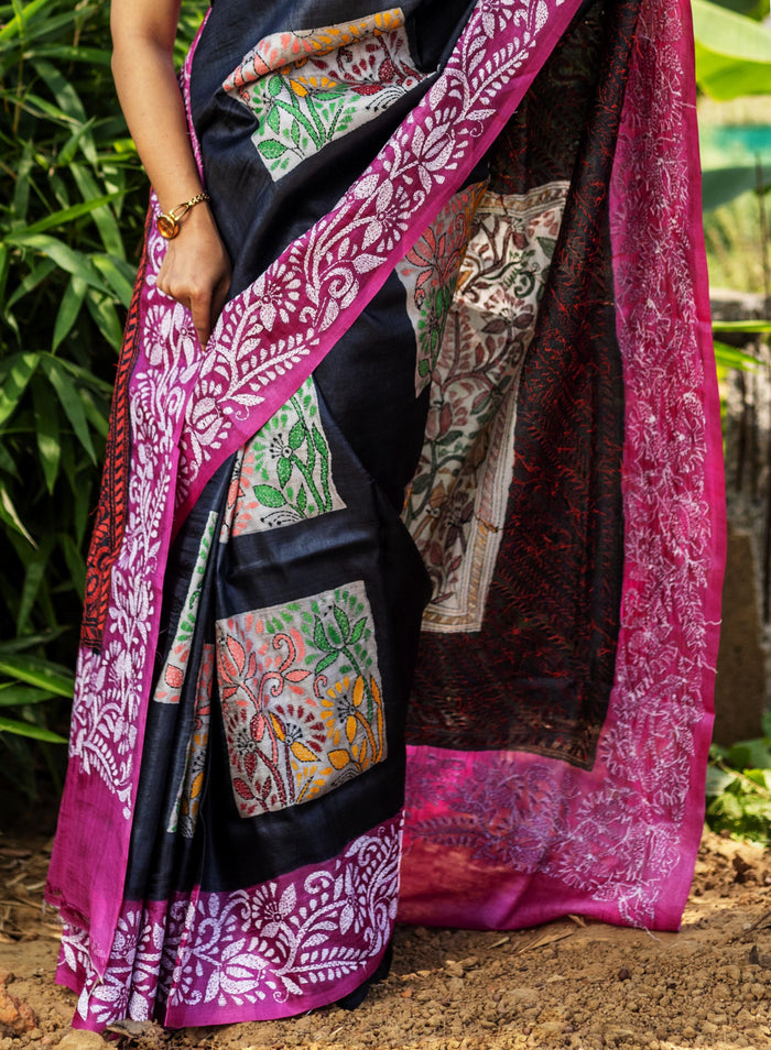 Tussar Hand Print Saree