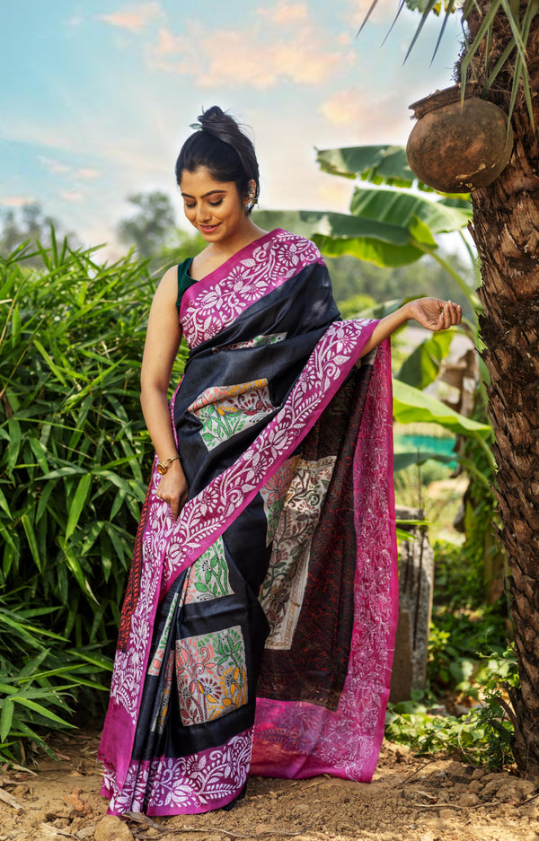 Tussar Hand Print Saree
