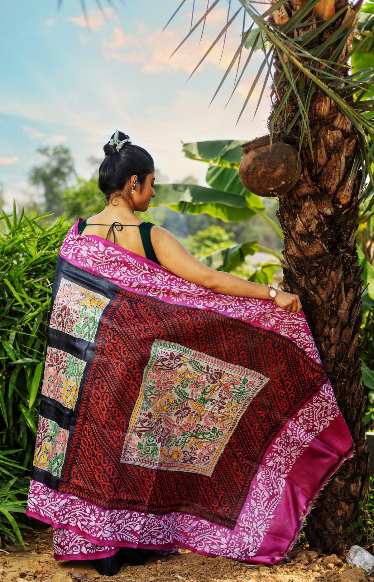 Tussar Hand Print Saree