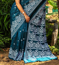 Blended Silk Gujrati Stitch Kantha Saree