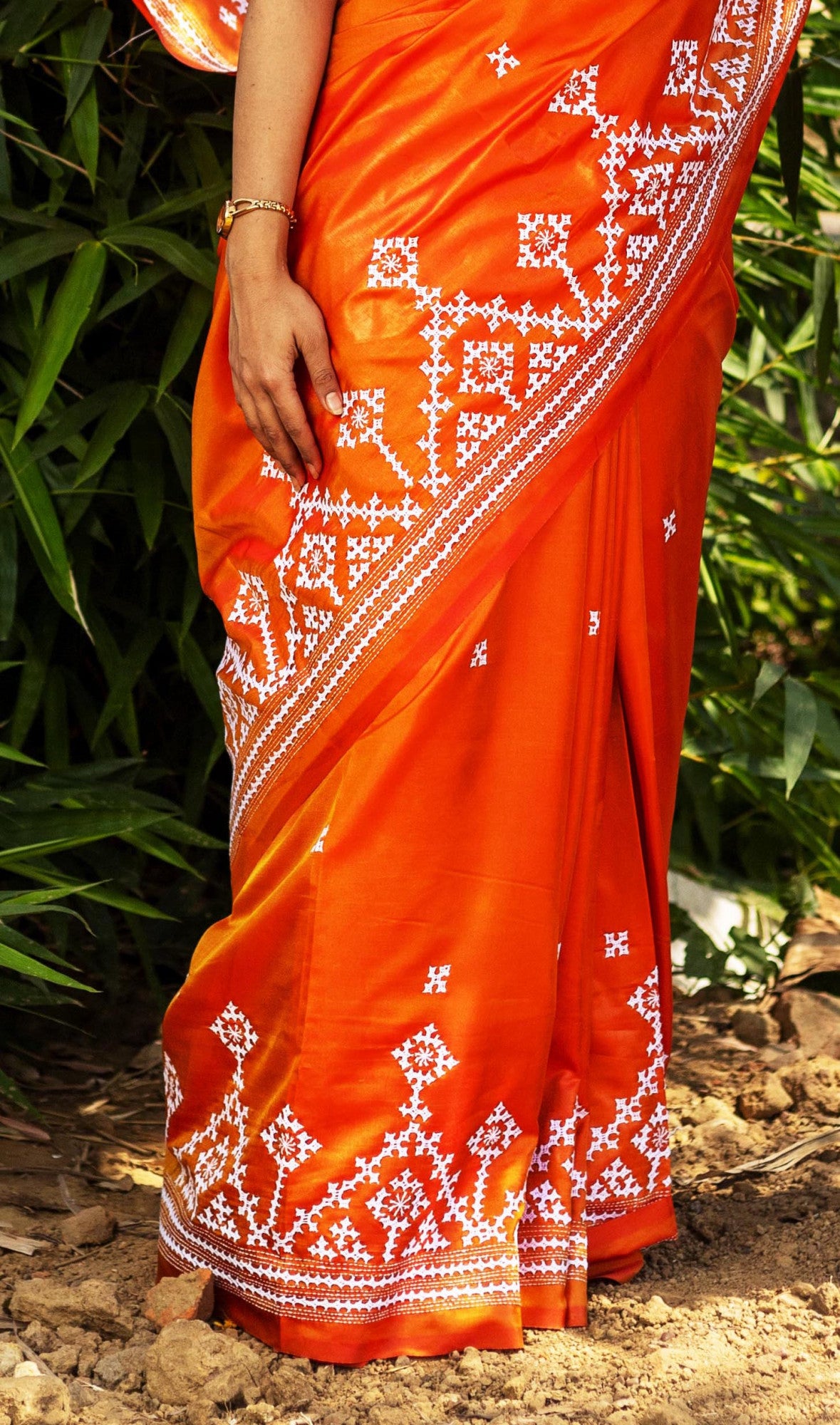 Blended Silk Gujrati Stitch Kantha Saree