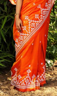 Blended Silk Gujrati Stitch Kantha Saree