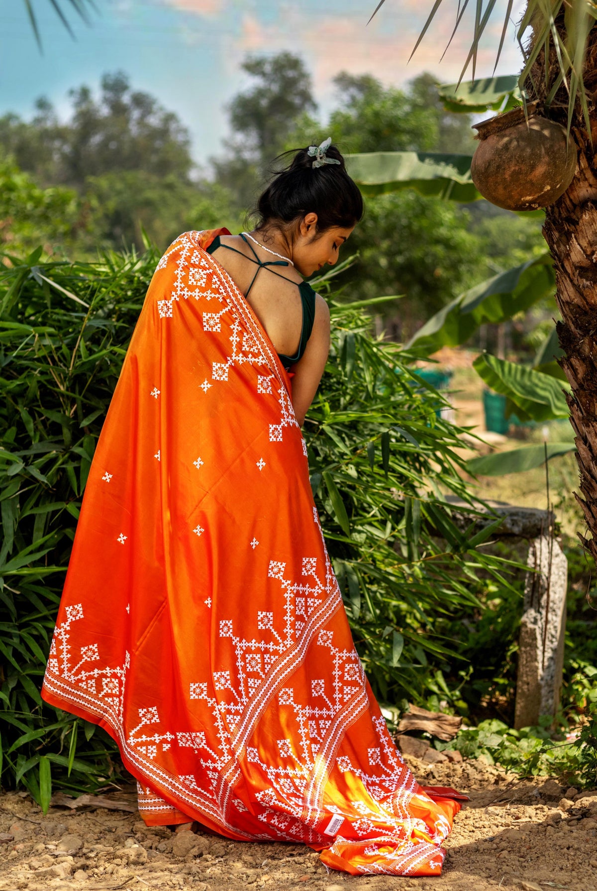 Blended Silk Gujrati Stitch Kantha Saree