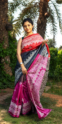 Gachi Silk Gujrati Stitch Kantha Saree