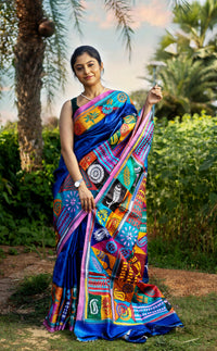 Tussar Hand Print Dye Kantha Saree