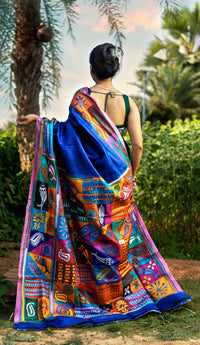 Tussar Hand Print Dye Kantha Saree