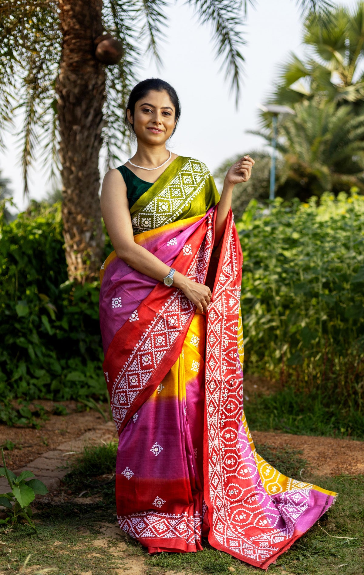 Tussar Diy Gujrati Stitch Kantha Saree