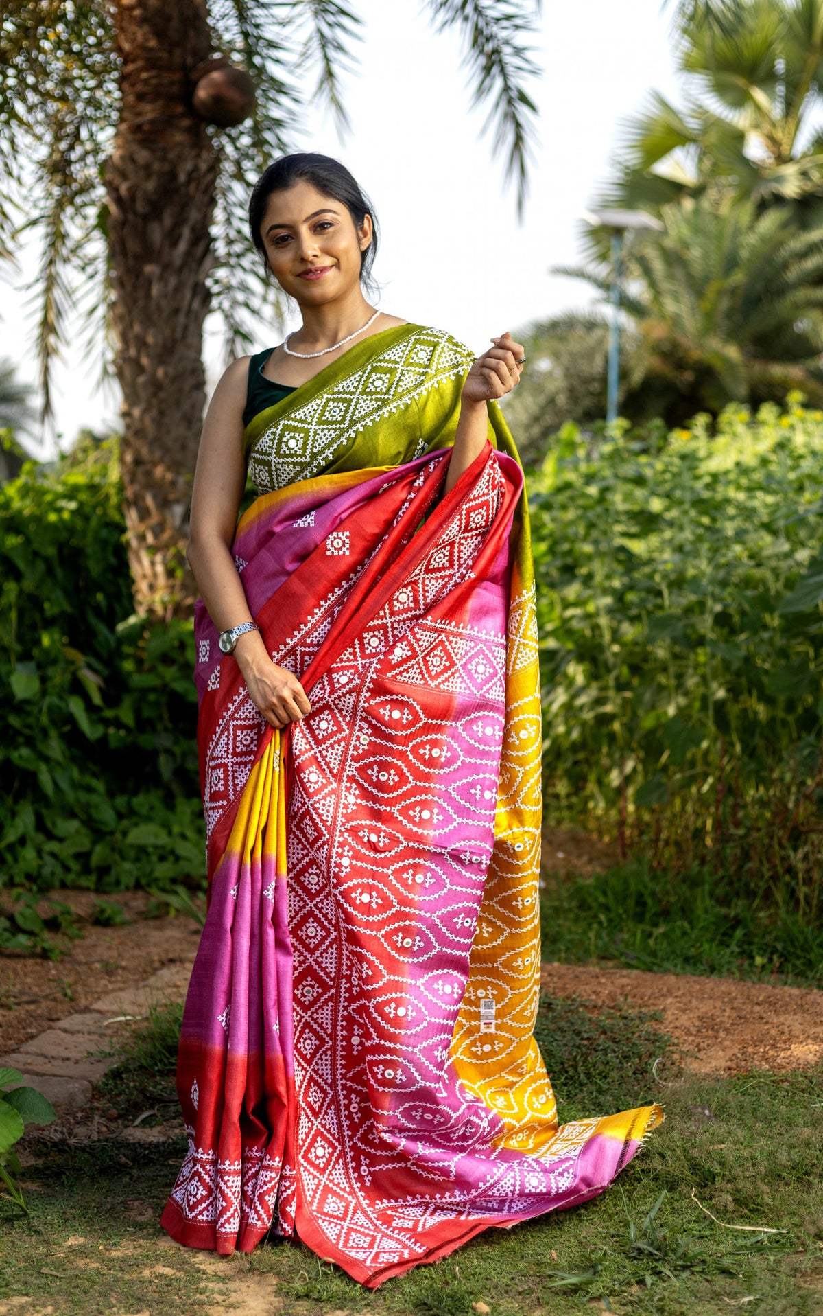 Tussar Diy Gujrati Stitch Kantha Saree