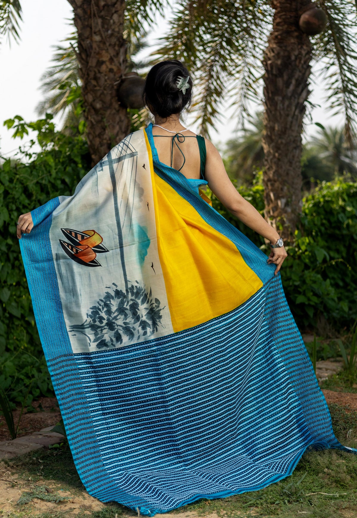 Silk Jalchuri Hand Print Saree