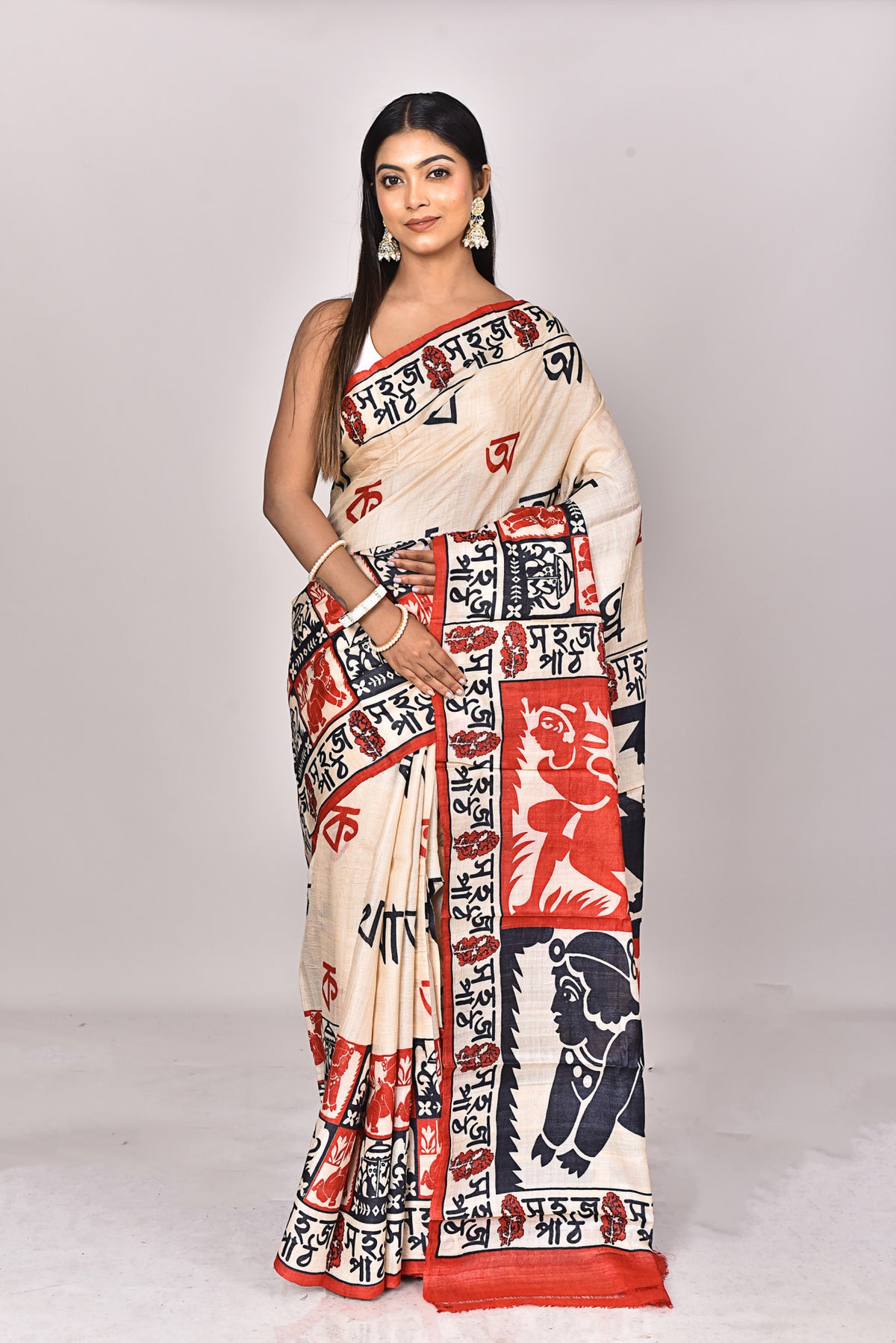 JARI TUSSAR HANDBLOCK SAREE