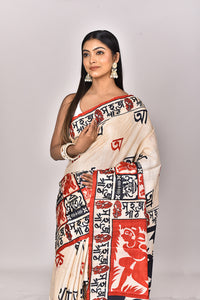 JARI TUSSAR HANDBLOCK SAREE