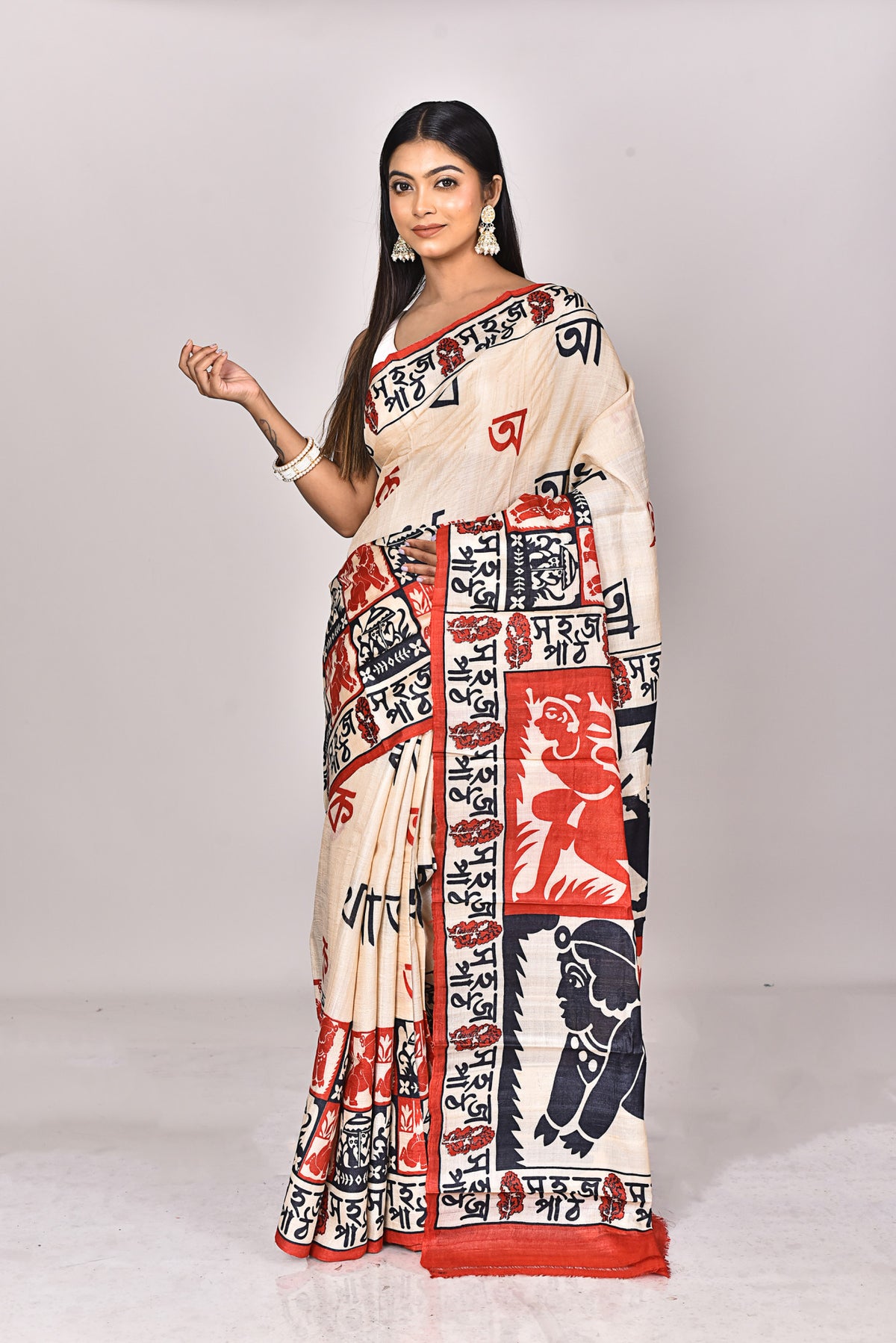JARI TUSSAR HANDBLOCK SAREE