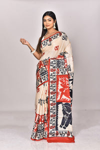 JARI TUSSAR HANDBLOCK SAREE