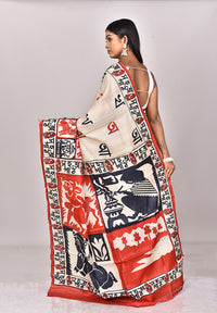 JARI TUSSAR HANDBLOCK SAREE