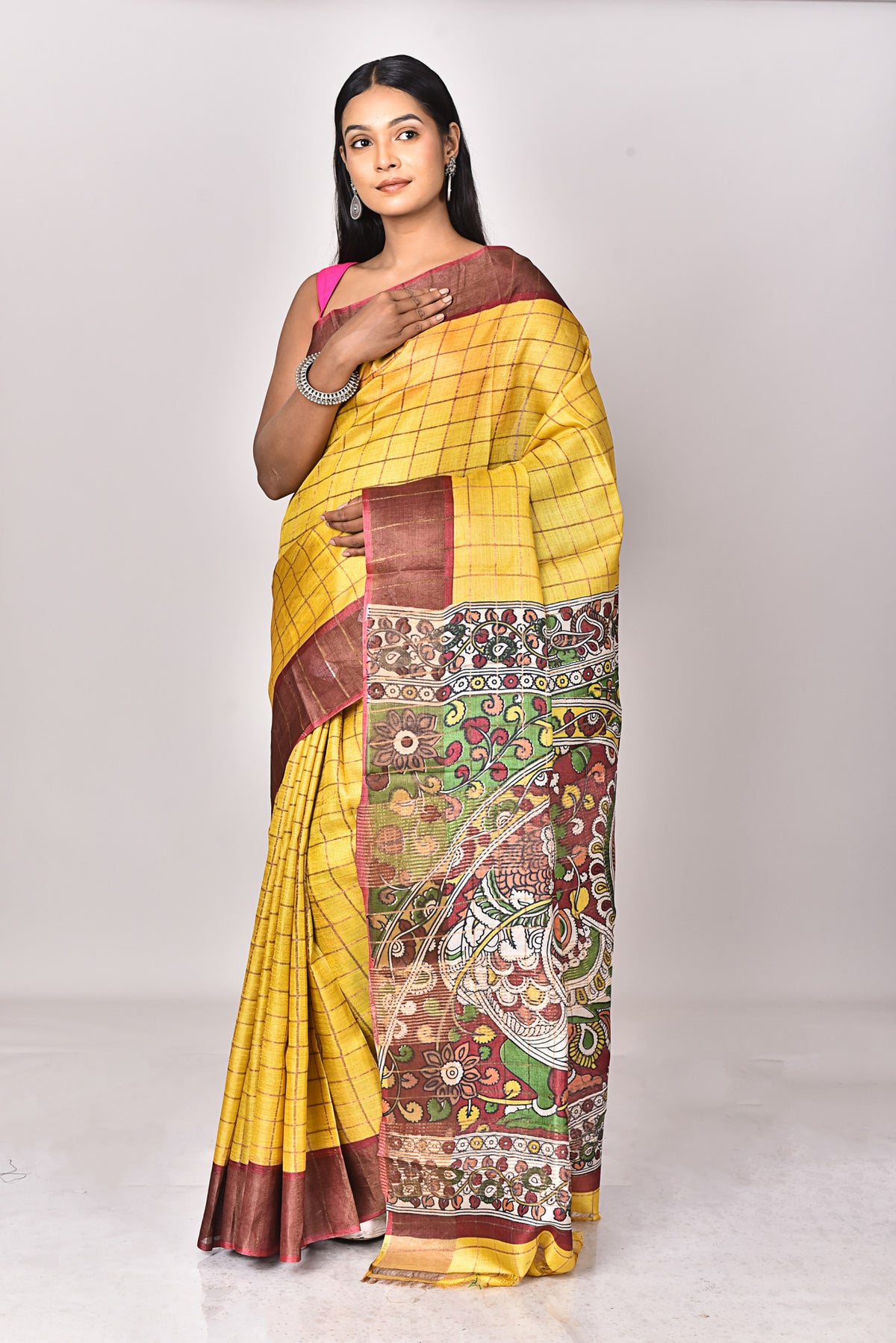JARI TUSSAR KALAMKARI SAREE
