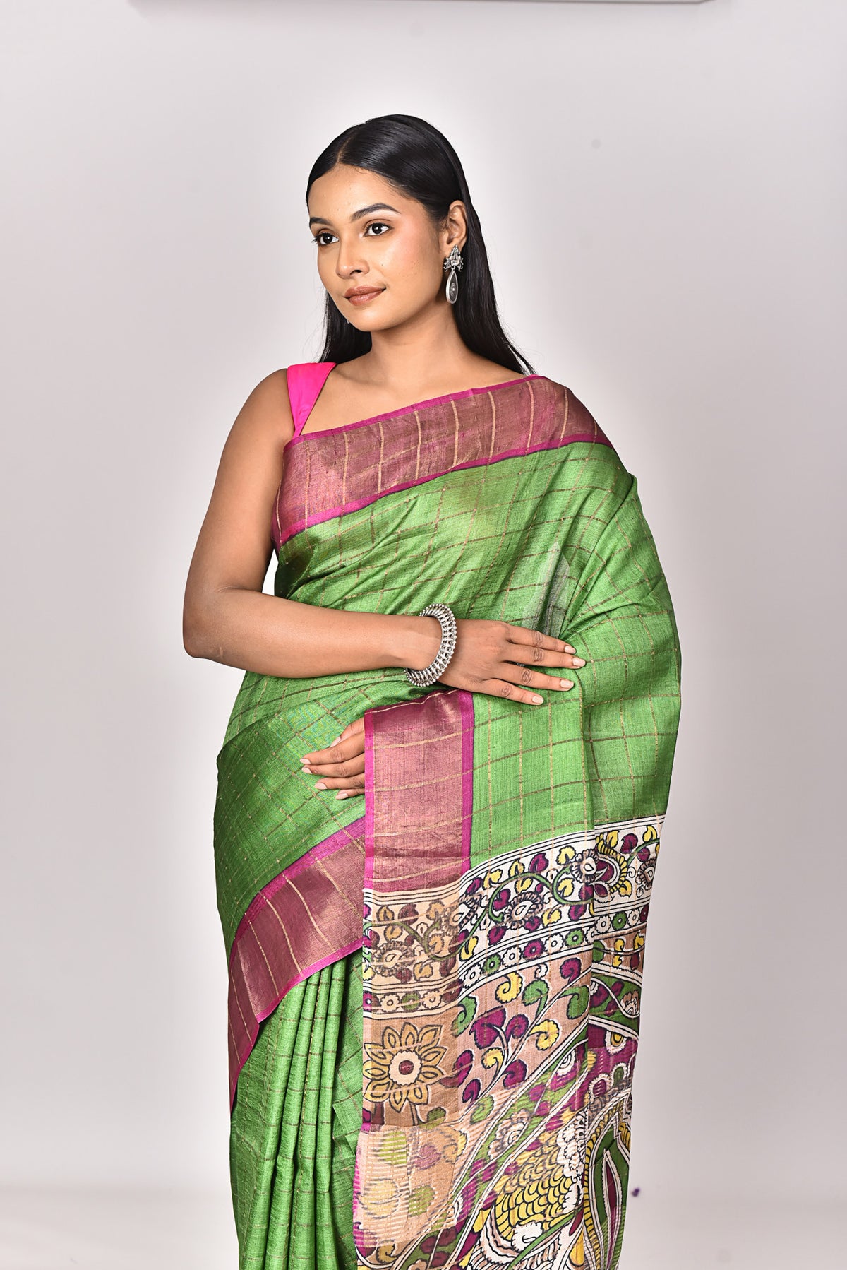 JARI TUSSAR KALAMKARI SAREE