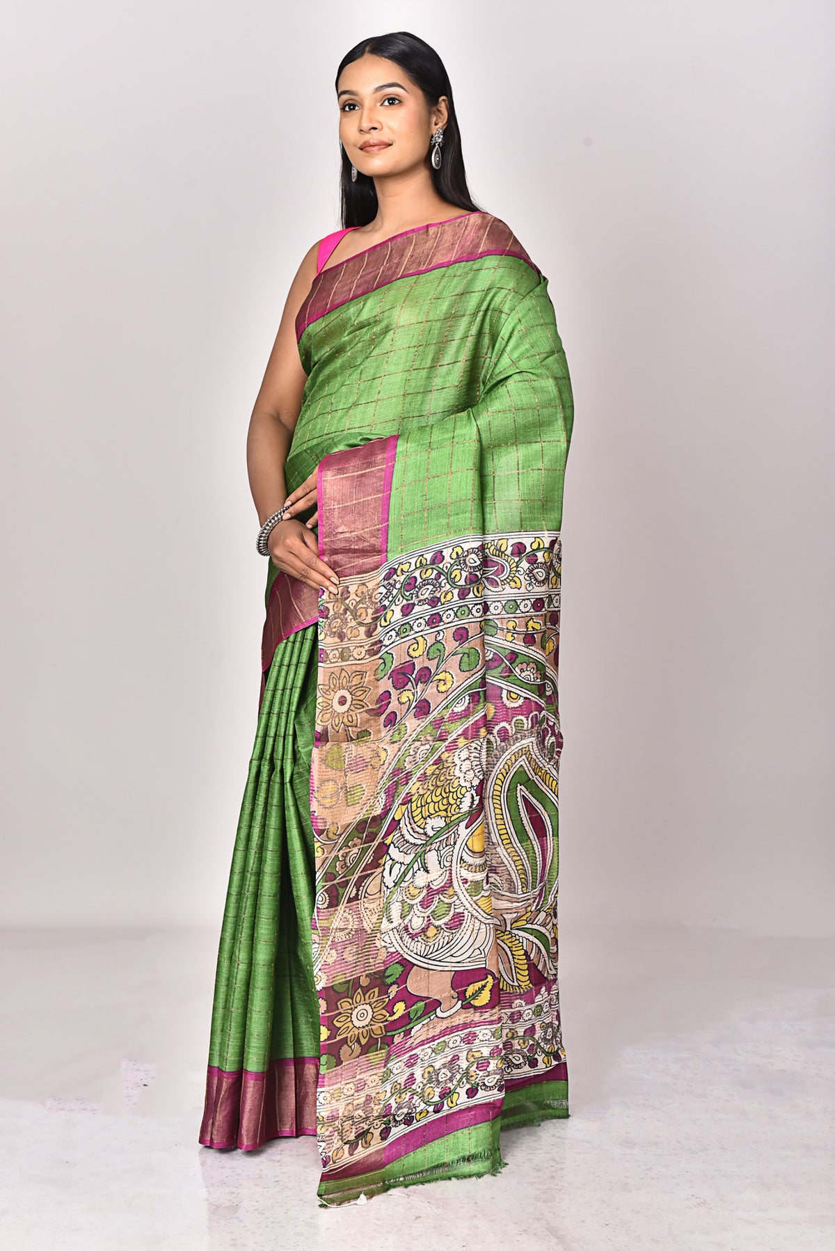 JARI TUSSAR KALAMKARI SAREE