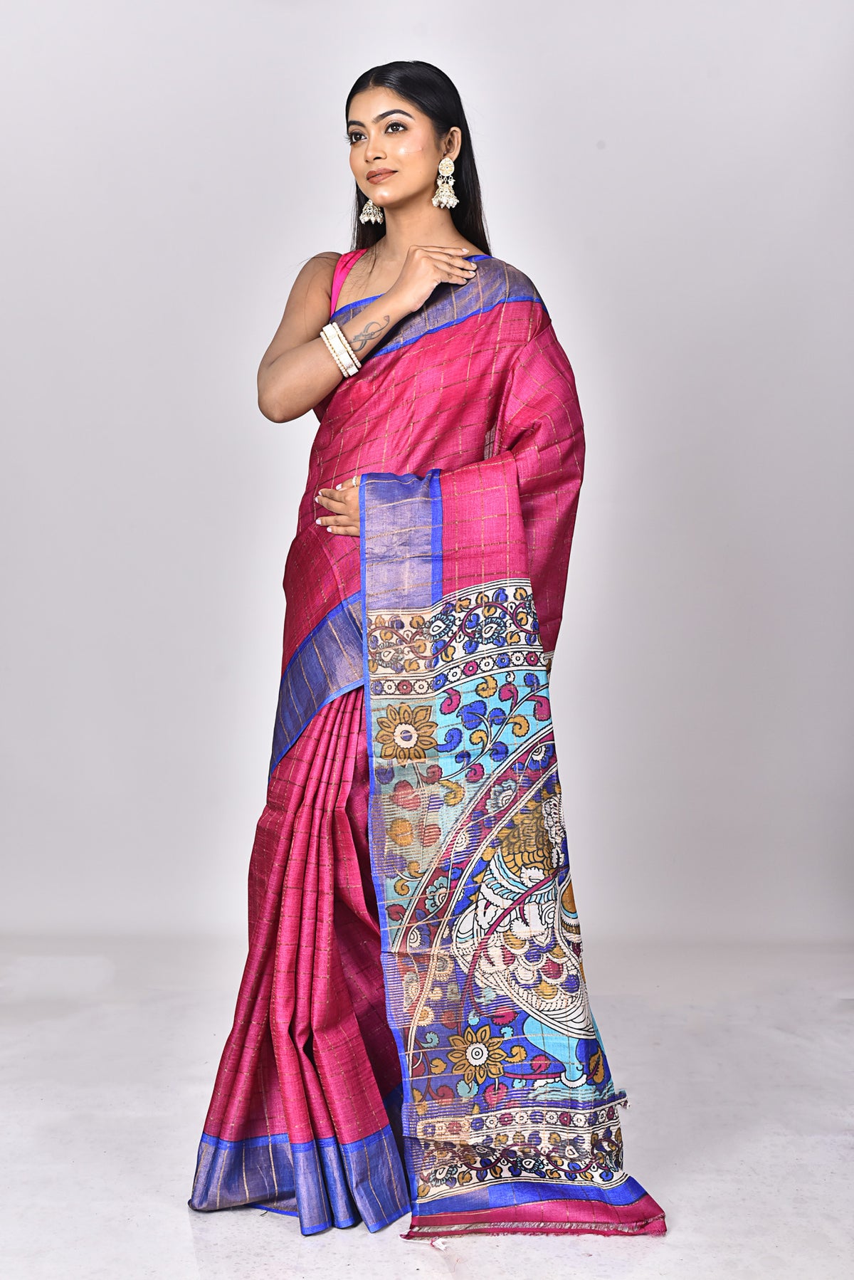 JARI TUSSAR KALAMKARI SAREE