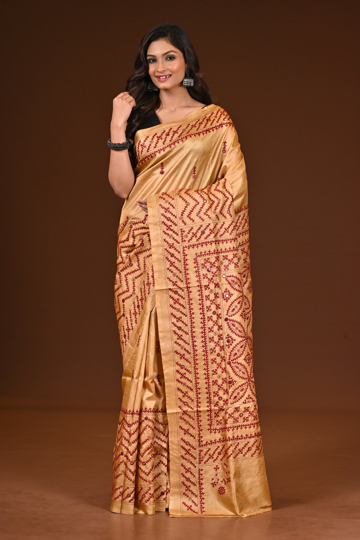 TUSSAR DYE GUJRATI MIRROR SAREE